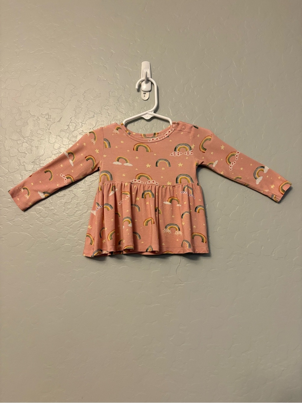 Posh Peanut pink shay rainbows peplum bamboo long sleeve top 6-12 months